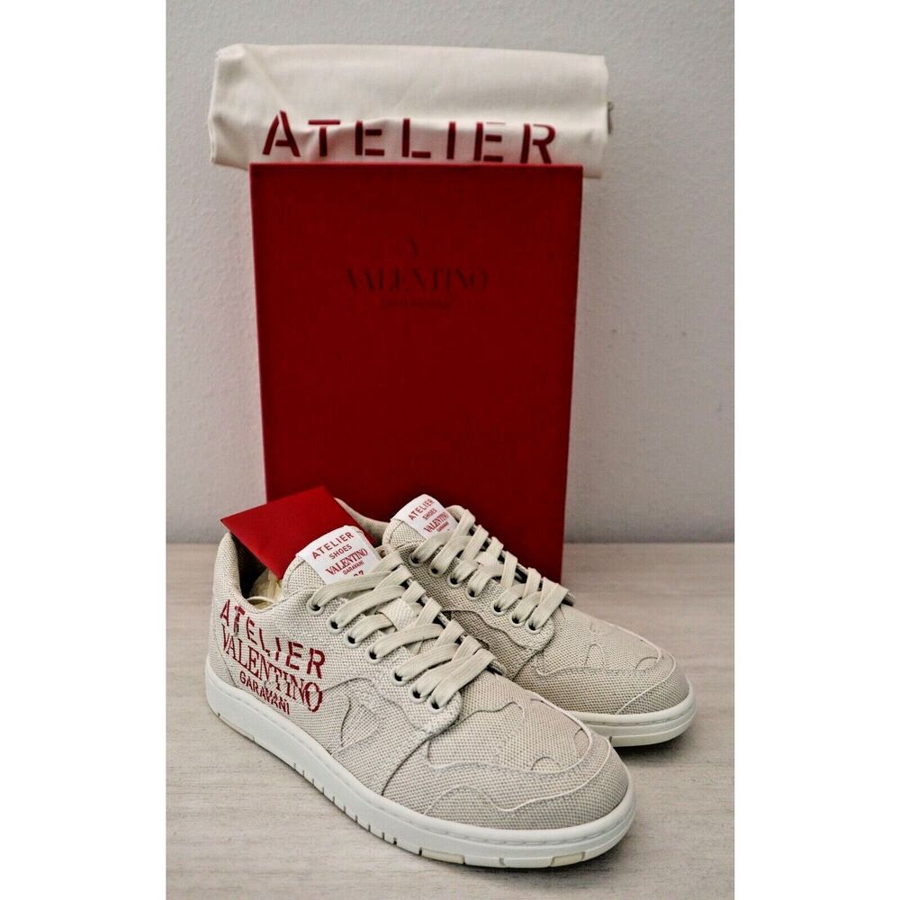 Valentino Garavani Women's Sz 37 Us 7 Beige Atelier Canvas Low-Top Sneakers